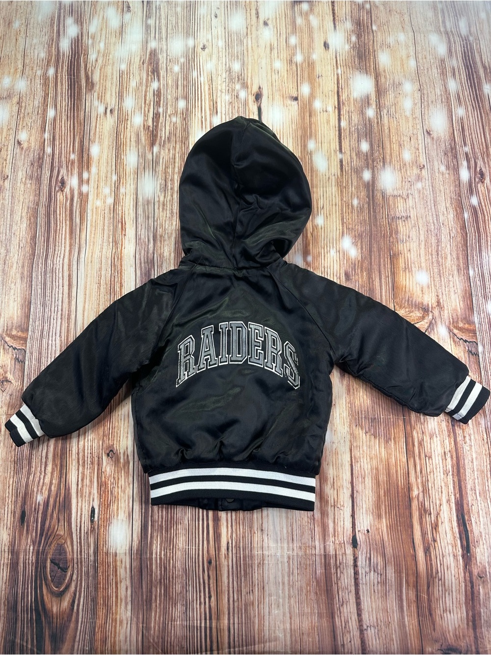 Vintage  Raiders Chalk Line Satin Bomber Jacket - Boys/Girls Size  2 Made In USA